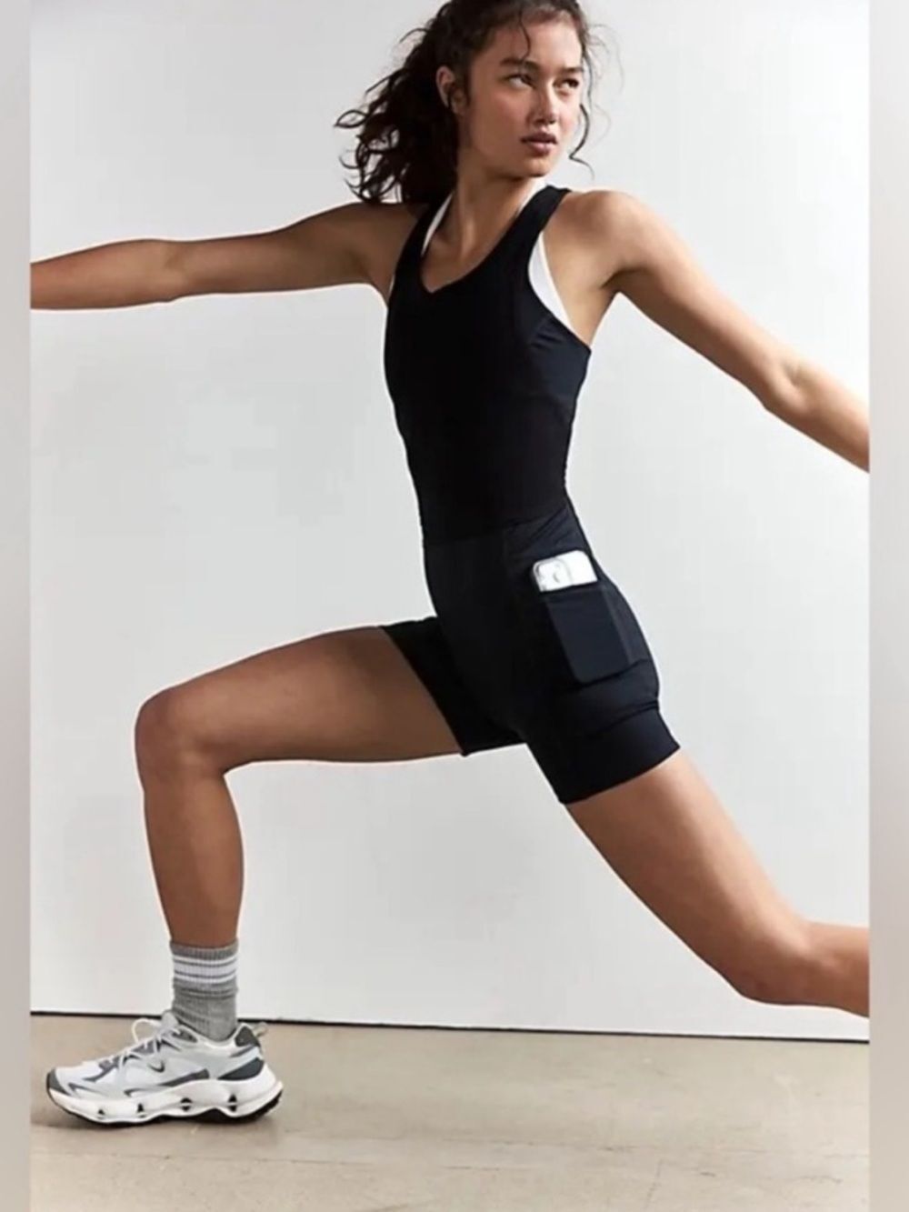Free People FP movement front runner runsie black sz M NWOT